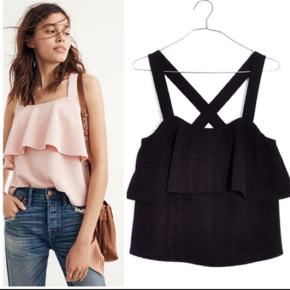 Madewell Texture & Thread Tiered Tank Top in Black